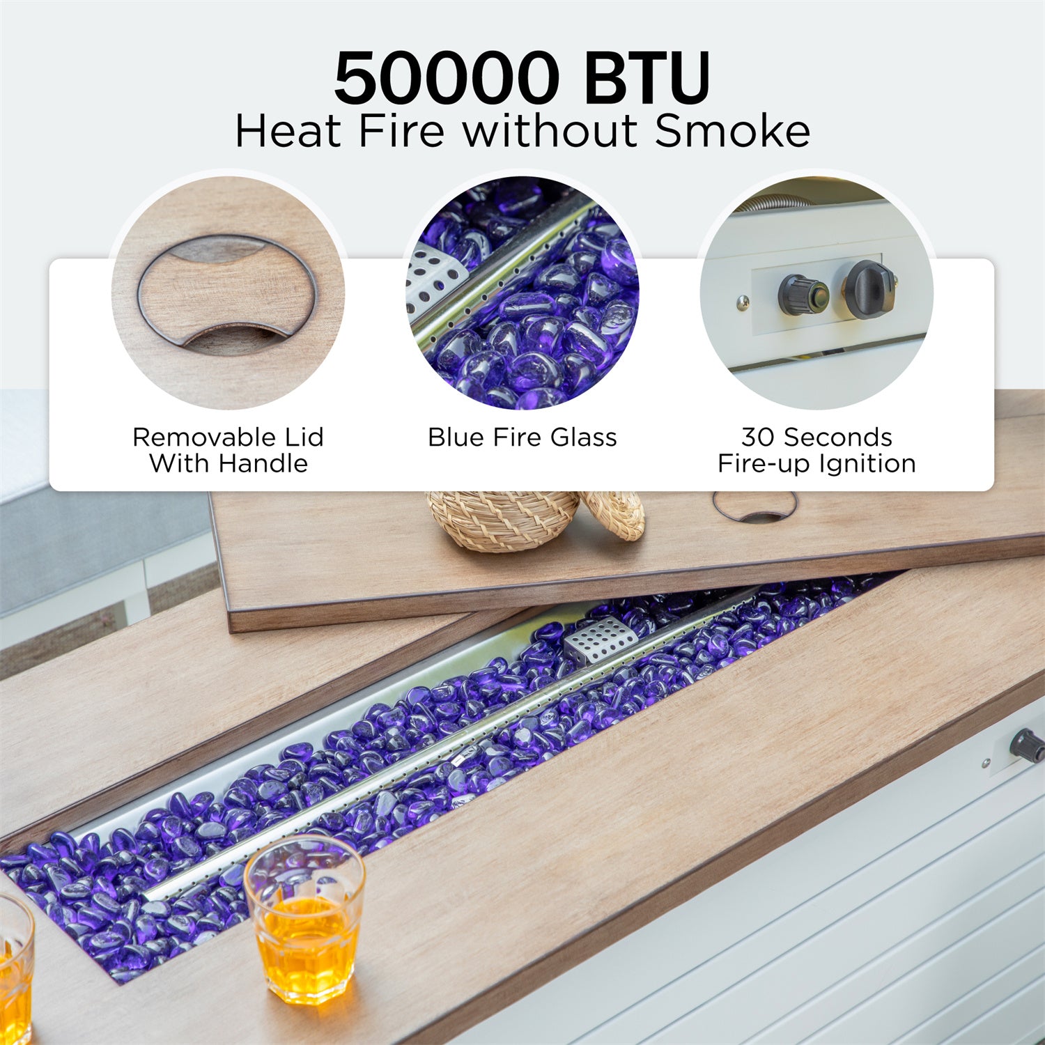 [Limited Time Offer] Phi Villa 7-Seater Patio Aluminum Sofa With Rectangle Metal Gas Fire Pit Table