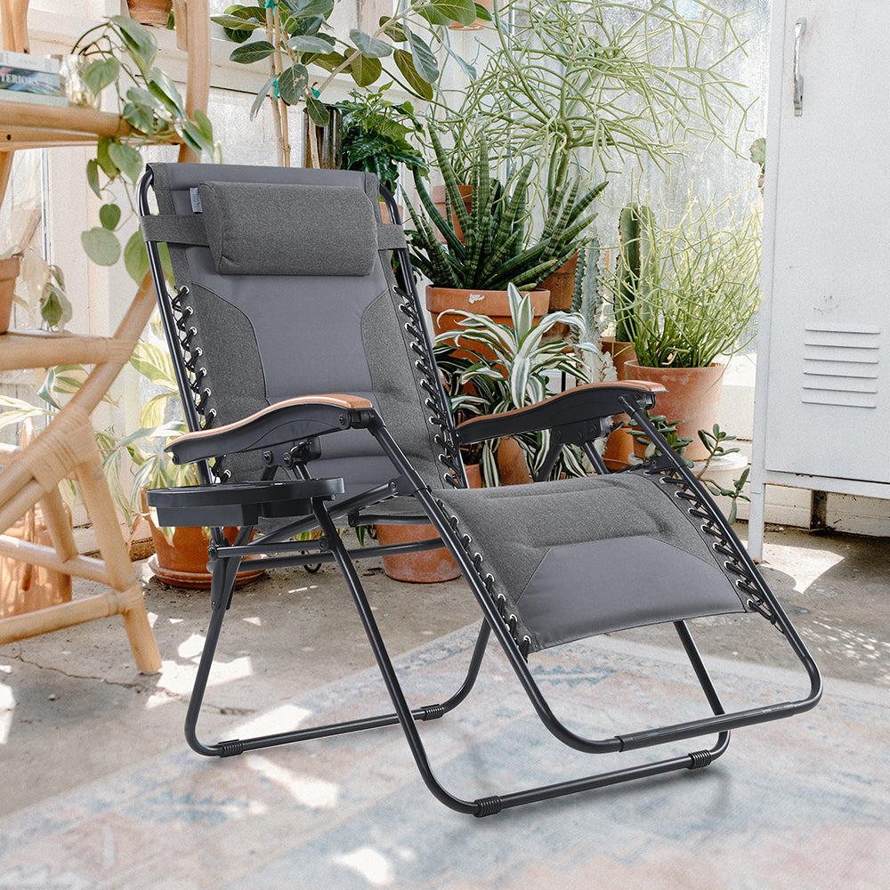 [Limited time sale] Phi Villa Patio Padded Oversize Recliner Zero Gravity Chair with Cup Holder