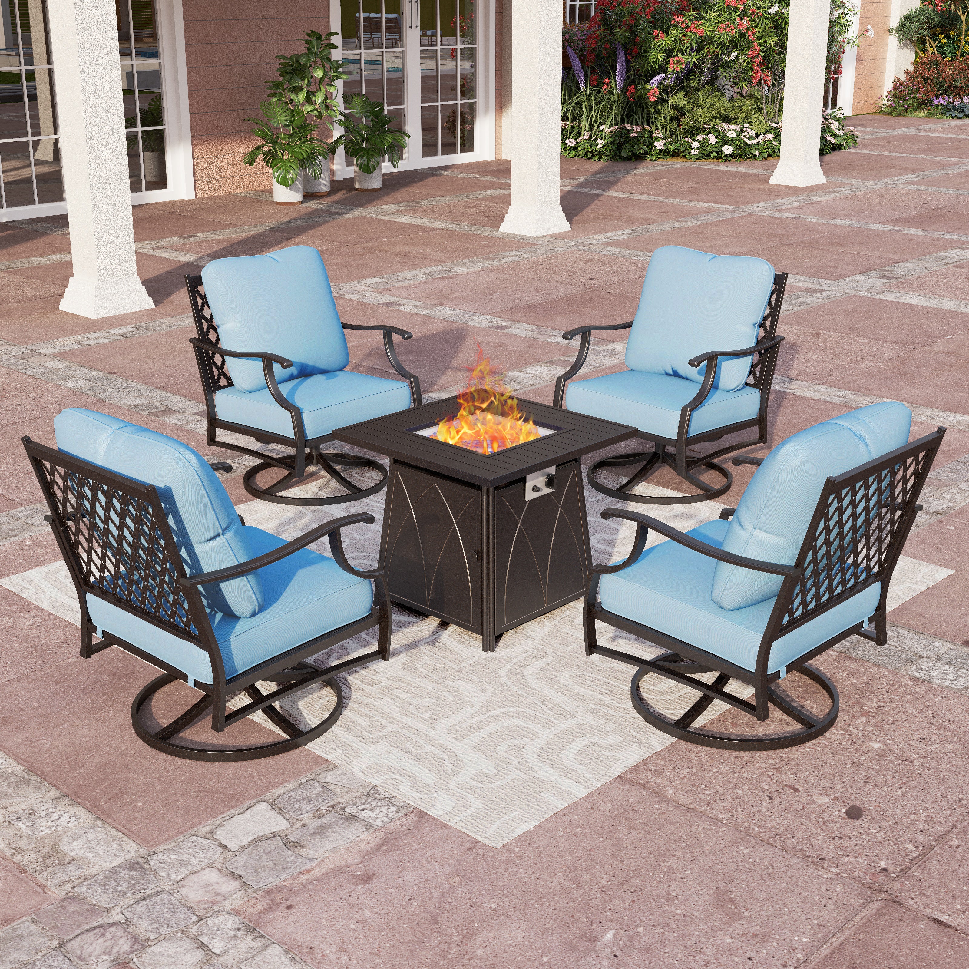 [Limited Time Offer] Phi Villa 4-Seater Outdoor Steel Conversation Sofa Set With Fire Pit Table