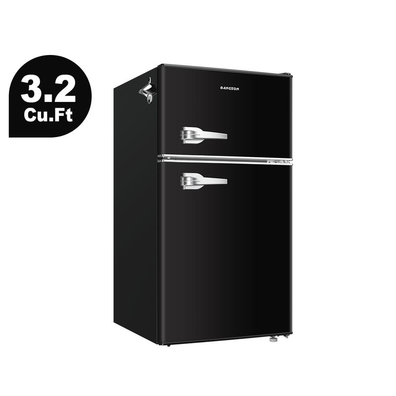 ⏰CLEARANCE SALE!⏰BANGSON Retro Fridge 3.2 Cu.Ft Mini Refrigerator with Double Door & Freezer Adjustable Thermostat Energy-Efficient LED Light Red Household Appliance Gift idea Christmas Gift