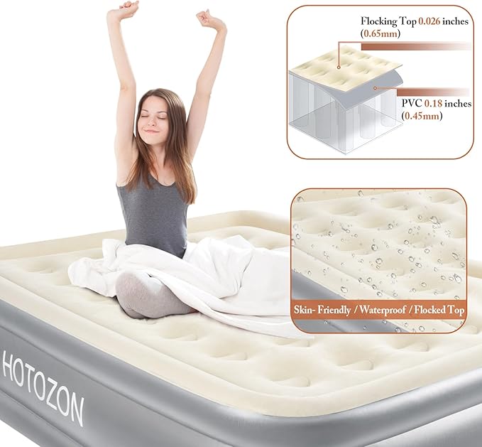 💥iDOO Queen-Size Inflatable Air Mattress with Built-in Pump, Quickly Inflates in 3 Minutes