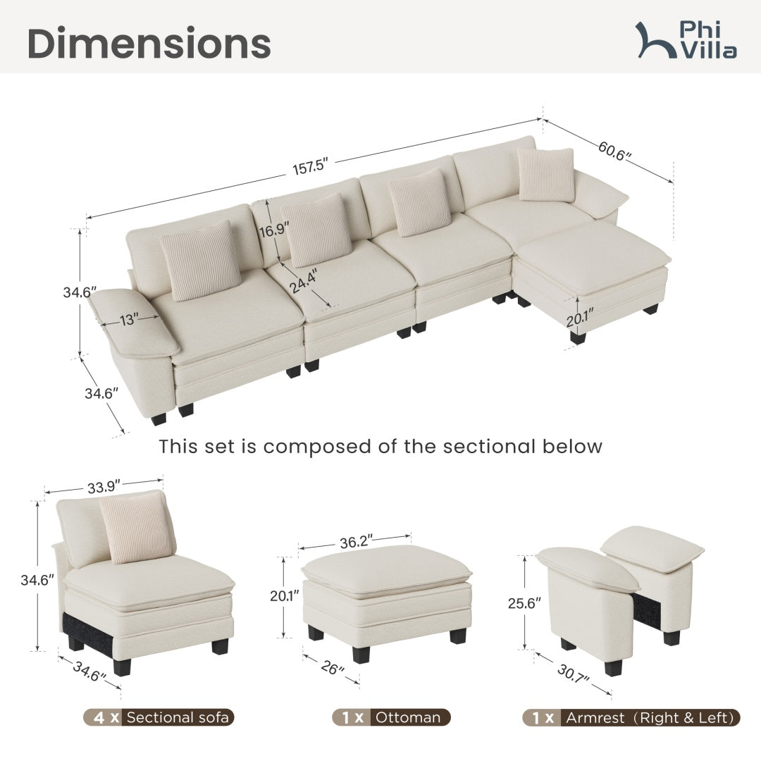 [Today's Specials] Phi Villa Large Living Room Modular Sectional Couch Chenille with Ottoman