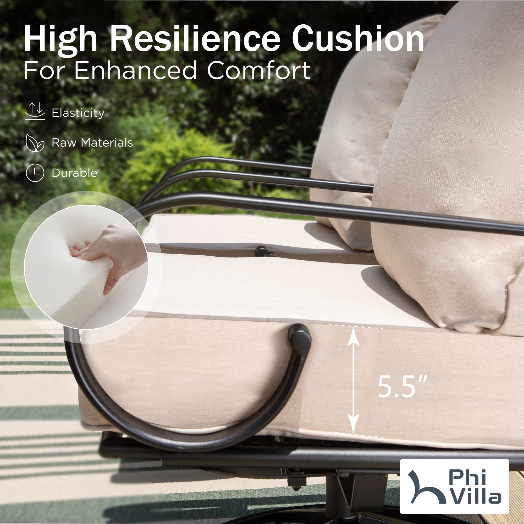 [Limited Time Offer] Phi Villa 4-Seater Patio Elegant Steel Sofa With Square Fire Pit Table