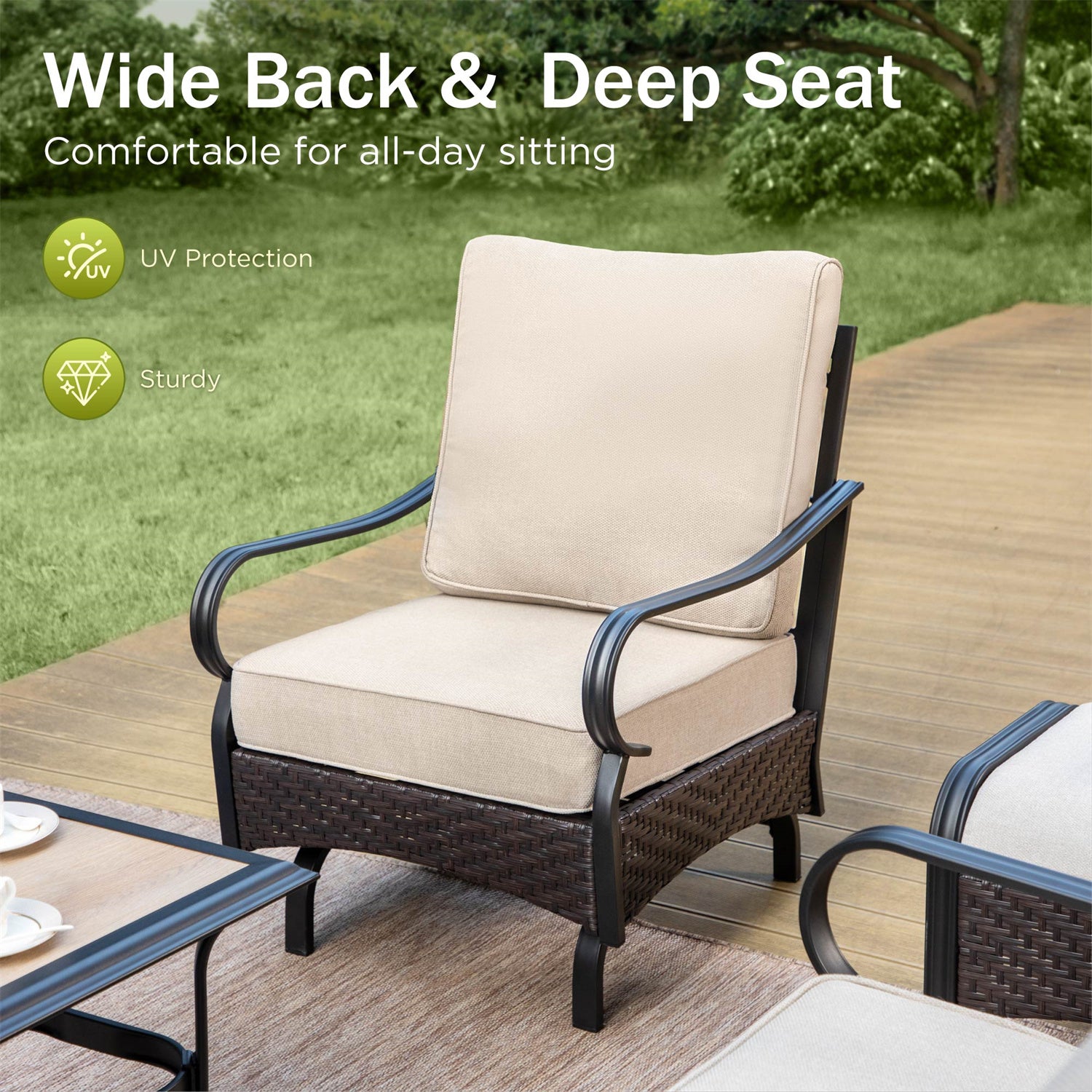 [Limited Time Offer] Phi Villa 4-Seater Outdoor Steel & Rattan Conversation Sofa Set With Square Fire Pit Table