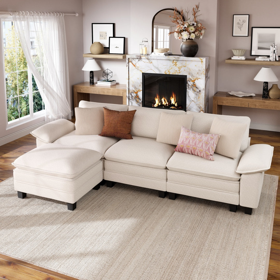 [Today's Specials] Phi Villa Large Living Room Modular Sectional Couch Chenille with Ottoman