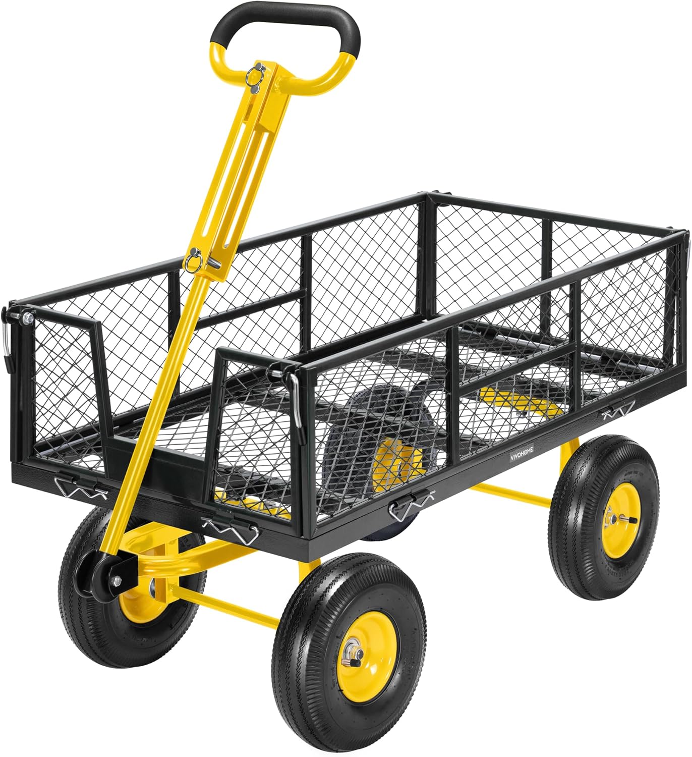 VIVOHOME Garden Cart Steel Heavy Duty 900 LBS Yard and Garden Wagon with 10 inch Tire and Handle Attach to ATV or Tractor