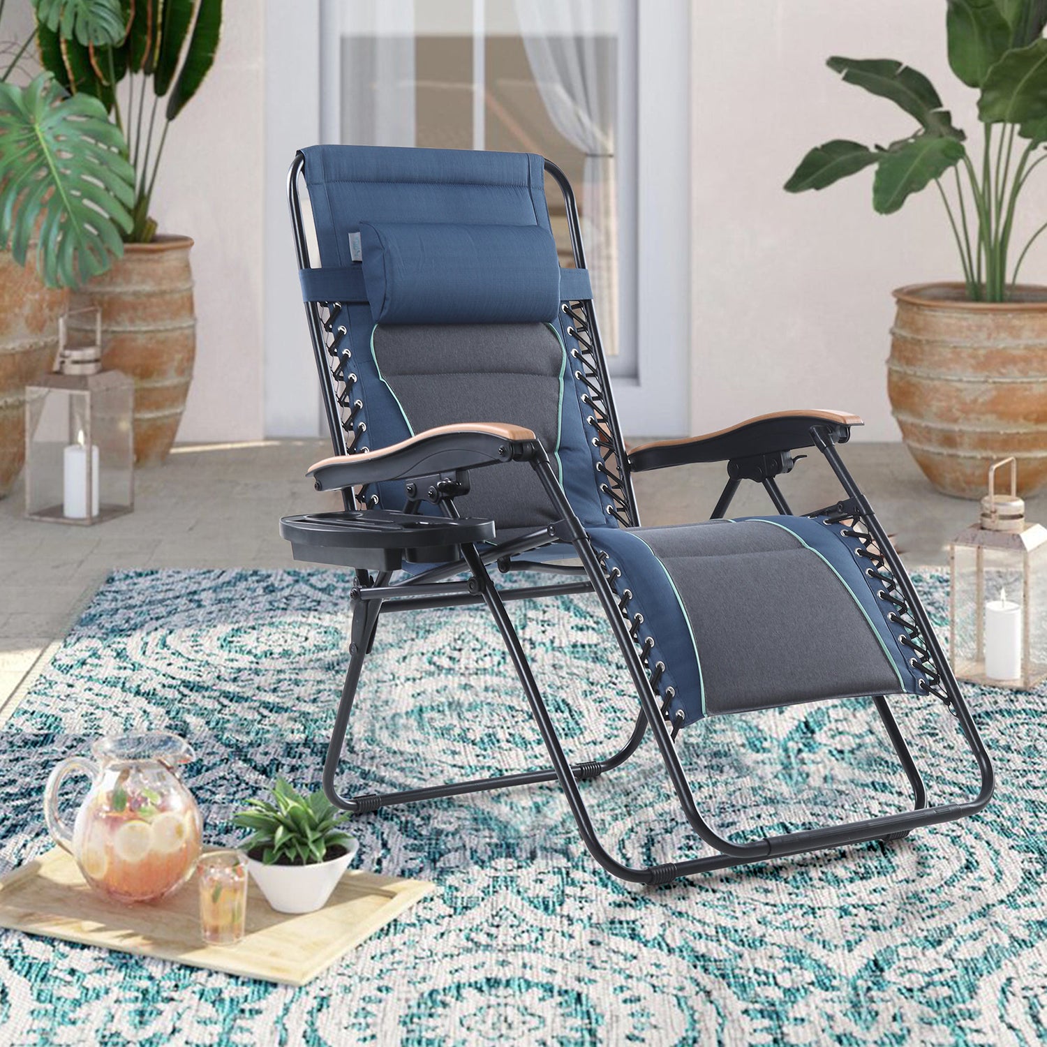 [Limited time sale] PHI VILLA Oversize Padded Adjustable Zero Gravity Chair with Cup Holder