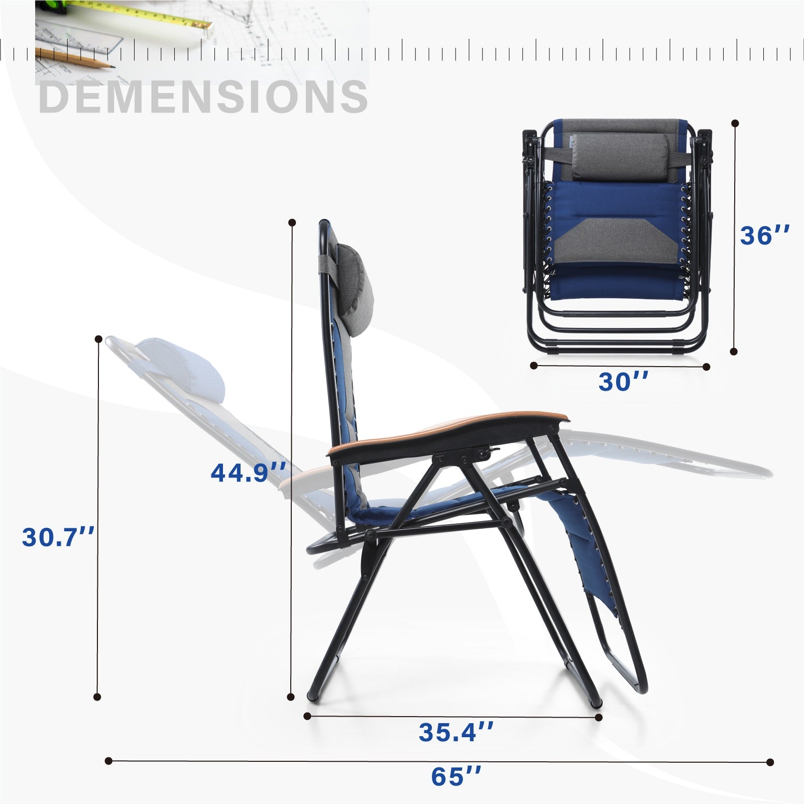 [Limited time sale] Phi Villa Patio Padded Oversize Recliner Zero Gravity Chair with Cup Holder