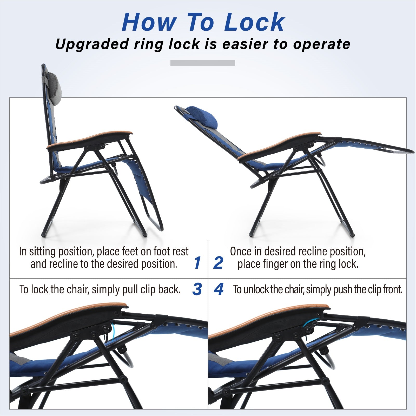 [Limited time sale] Phi Villa Patio Padded Oversize Recliner Zero Gravity Chair with Cup Holder