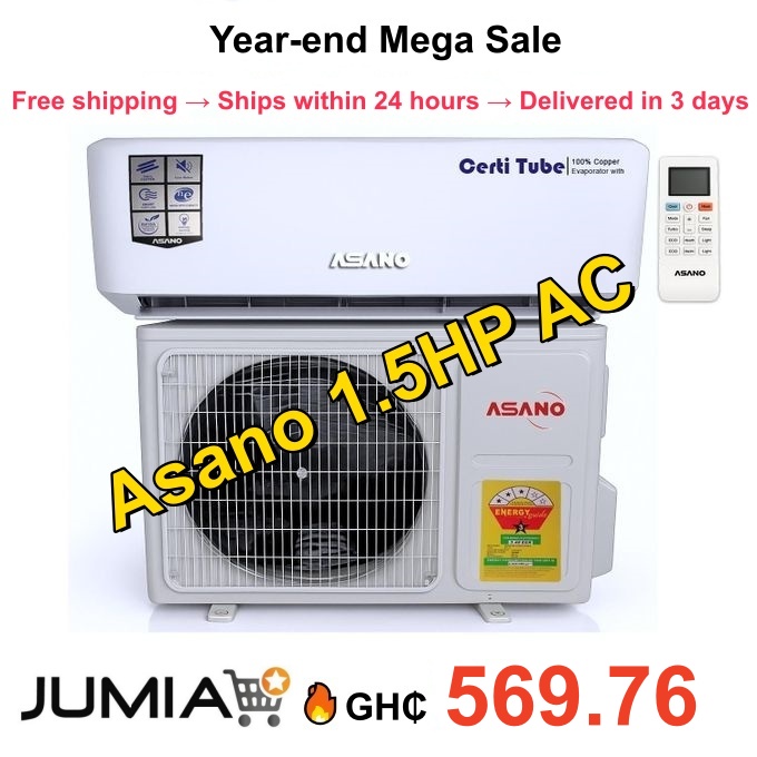 🔥80% off, today only!🔥Asano Energy Saving-Low Noise 1.5 HP - Split Air Conditioner- R410A Gas - White + 12 Months Warranty