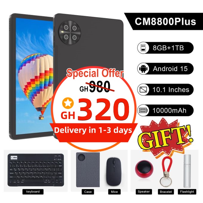 C Idea Android 15 Tablets,10.1 Inches Sim 8GB+1TB Keyboard Mouse Long Standby Tablet PC Black