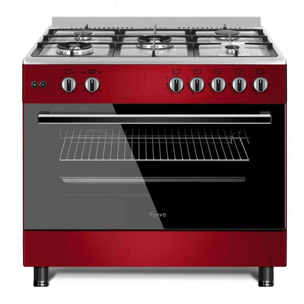 Kitchen And Beyond🔥Save Big🔥Ferre 90cm 5 burner gas cooker - cast iron support, auto ignition, oven grill