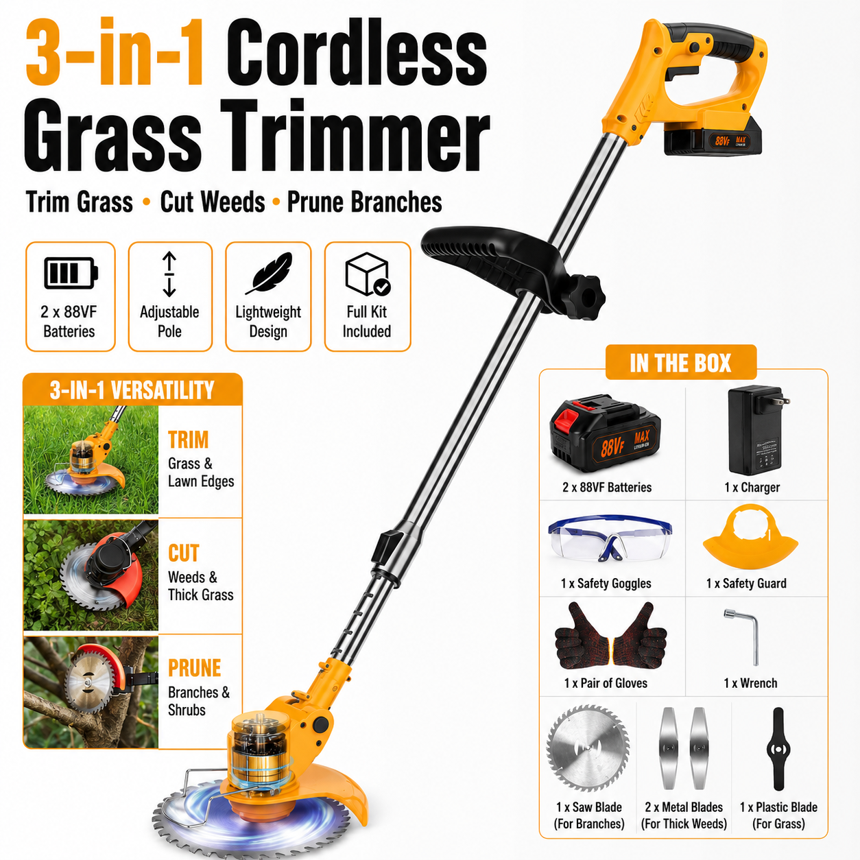 Used Fairly New 3-in-1 Cordless Lawn Mower & Trimmer for Garden Use