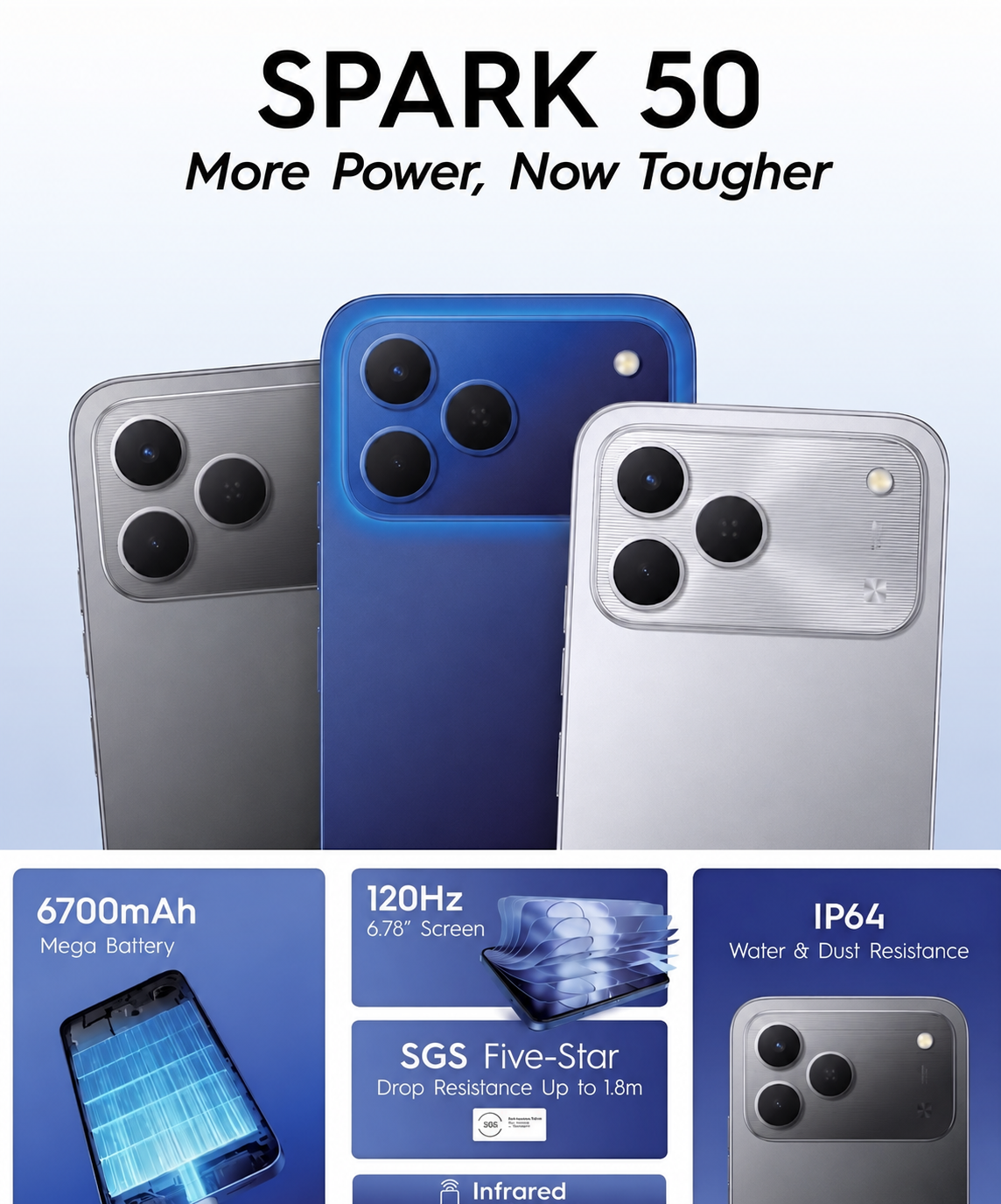 Tecno Spark 50 5G Smartphone – 8GB+256GB, 6700mAh Long Battery, 120Hz Display, Fast & Smooth Android Phone