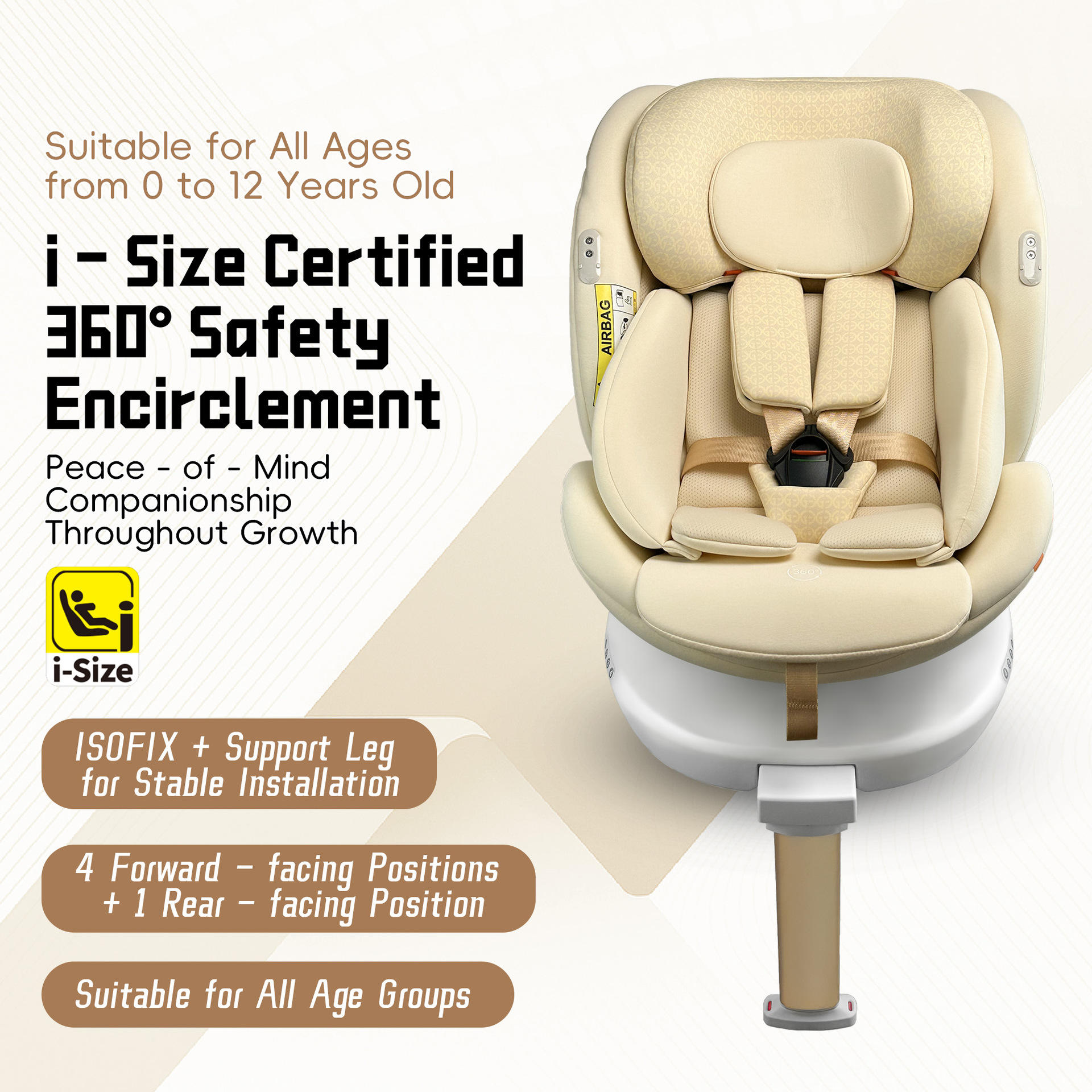 360° Rotating Baby Car Seat – Foldable ISOFIX Safety Seat for Newborns & Kids 0–12 Years
