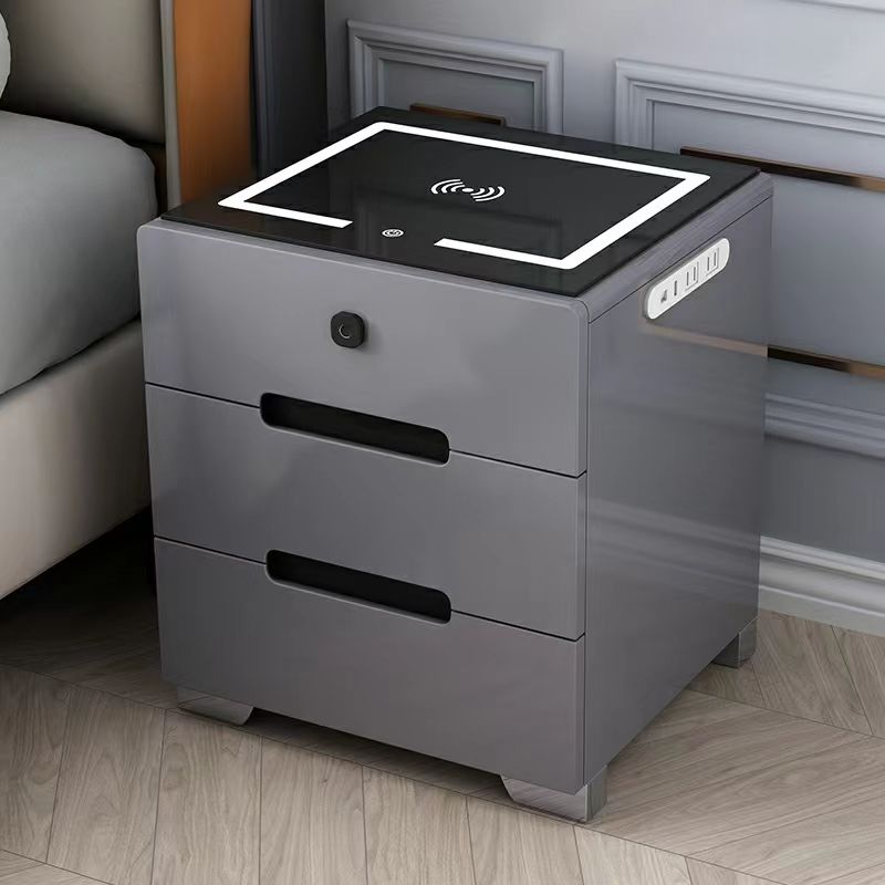 4 In 1 Smart Bedside Table – Fingerprint Lock, Wireless Charging, Bluetooth Speaker & LED Light