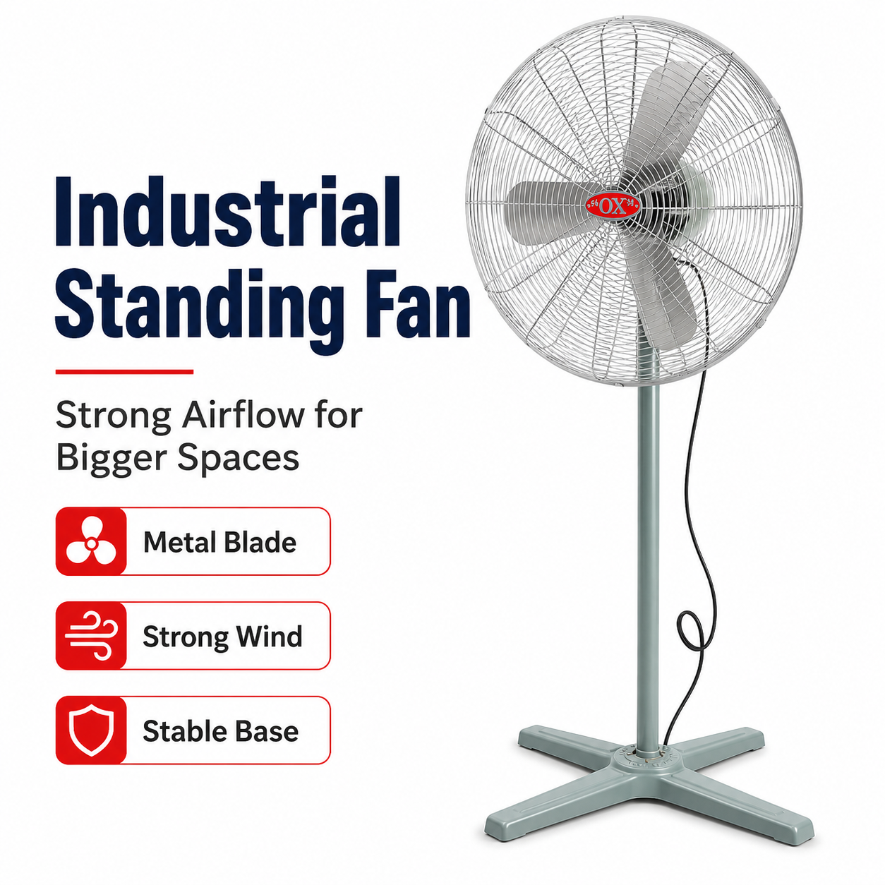 Industrial Standing Fan – Strong Airflow Metal Blade Fan for Shop, Restaurant & Large Spaces
