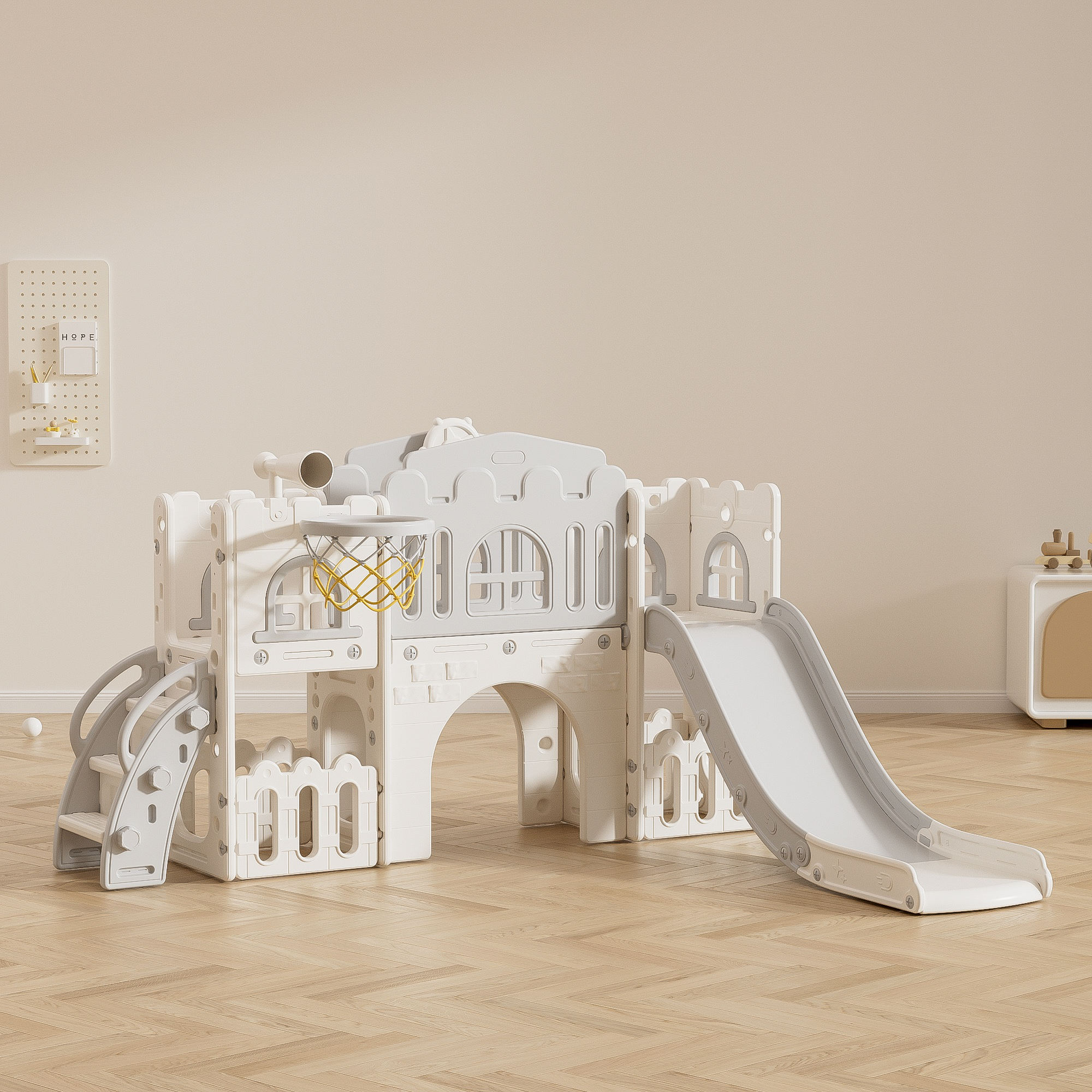 🔥[Limited Time Offer]8-in-1 Kids Indoor Playground Set with Slide, Swing & Basketball Hoop | Safe Toddler Play Center