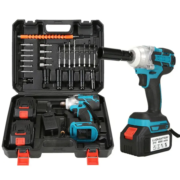 Cordless Electric Impact Wrench Kit — 2 Batteries + 13 Pcs Socket Set for Workers