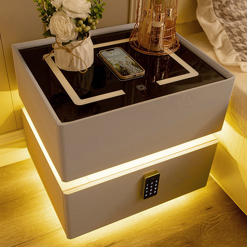 Luxury Smart Bedside Table with Wireless Charging, Fingerprint Lock & LED Light Nightstand