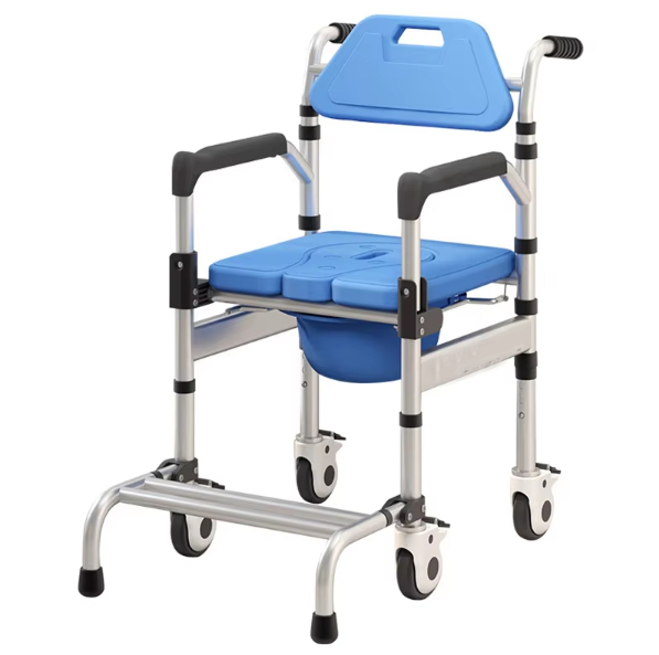 Rolling Toilet Chair for Elderly Care – Portable Commode Chair with Wheels, Armrests & Back Support