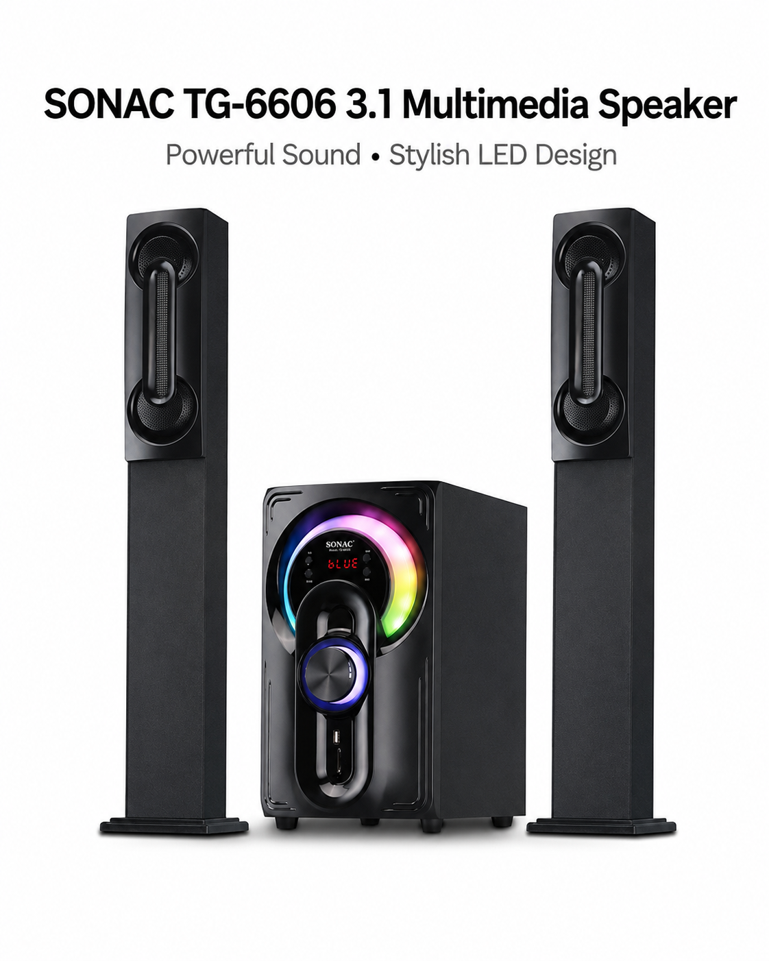 Factory Direct Multimedia Speaker System – Powerful Bass, LED Light, Bluetooth / USB / FM Audio Set