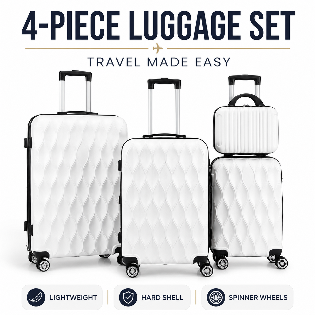 4-Piece ABS Spinner Luggage Set – Lightweight Hard Shell Suitcases for Easy Travel