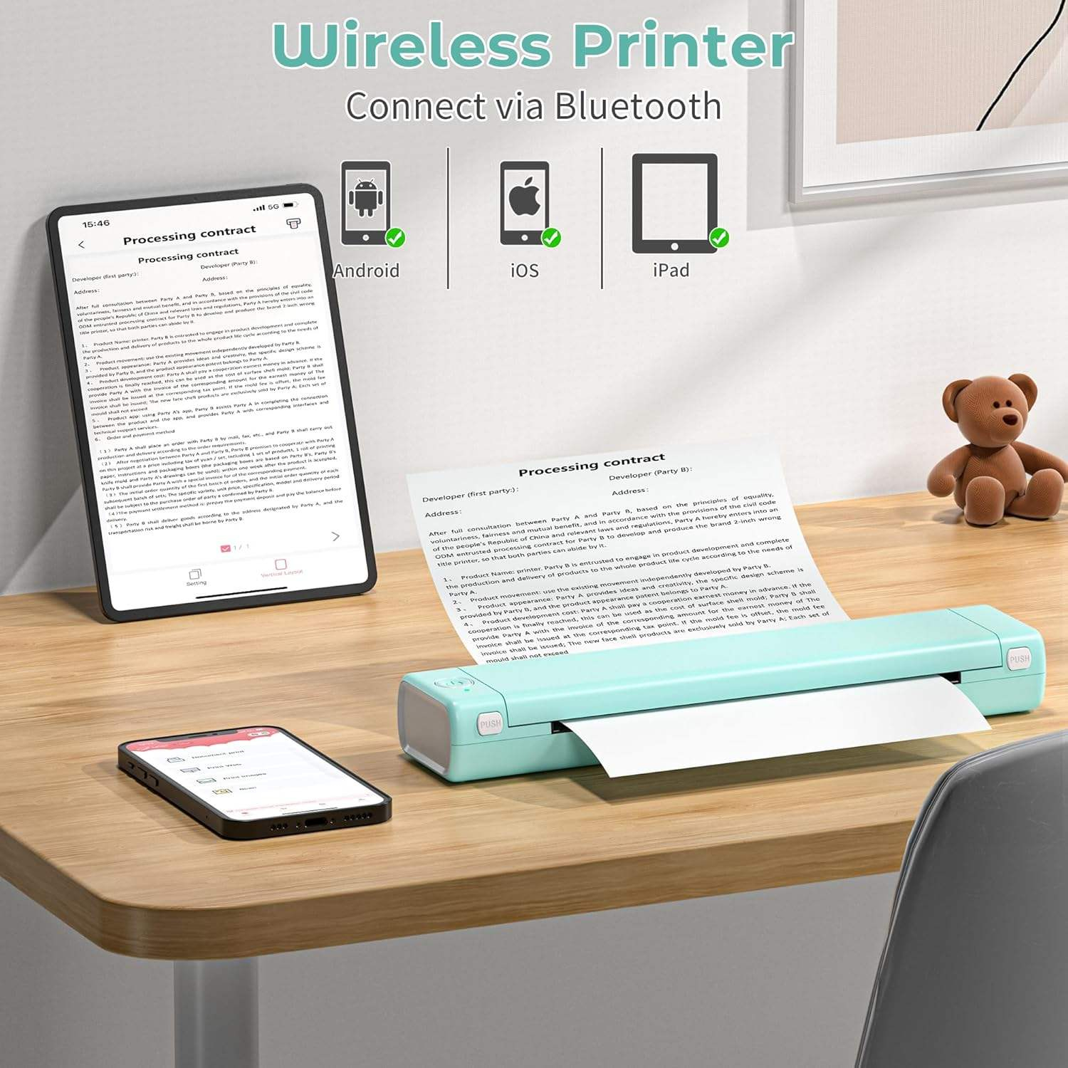 Portable Wireless A4 Thermal Printer Inkless Mobile Printer for Home, Office & Business Use
