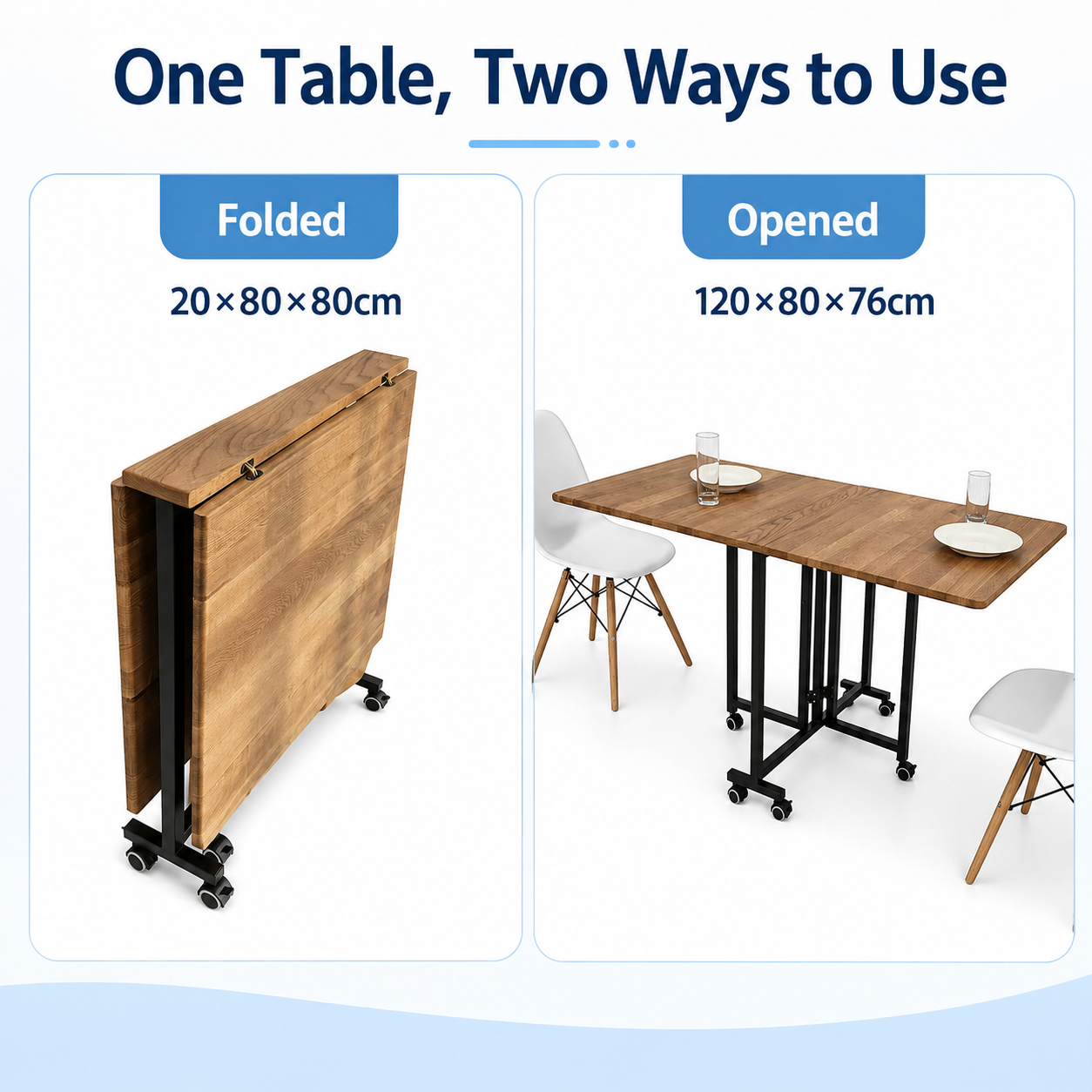 Foldable Rolling Desk with Wheels – No Assembly Small Space Computer Desk for Home Office, Study & Dining