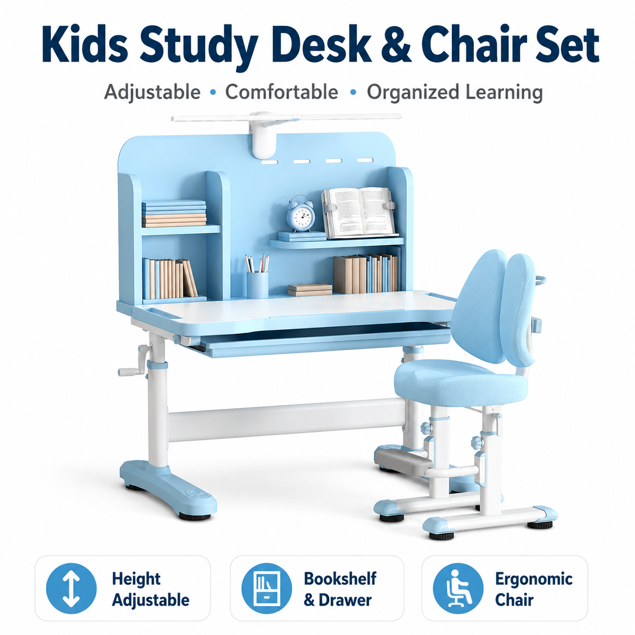 Kids Adjustable Study Desk and Chair – Comfortable Learning Table Set for Home & School
