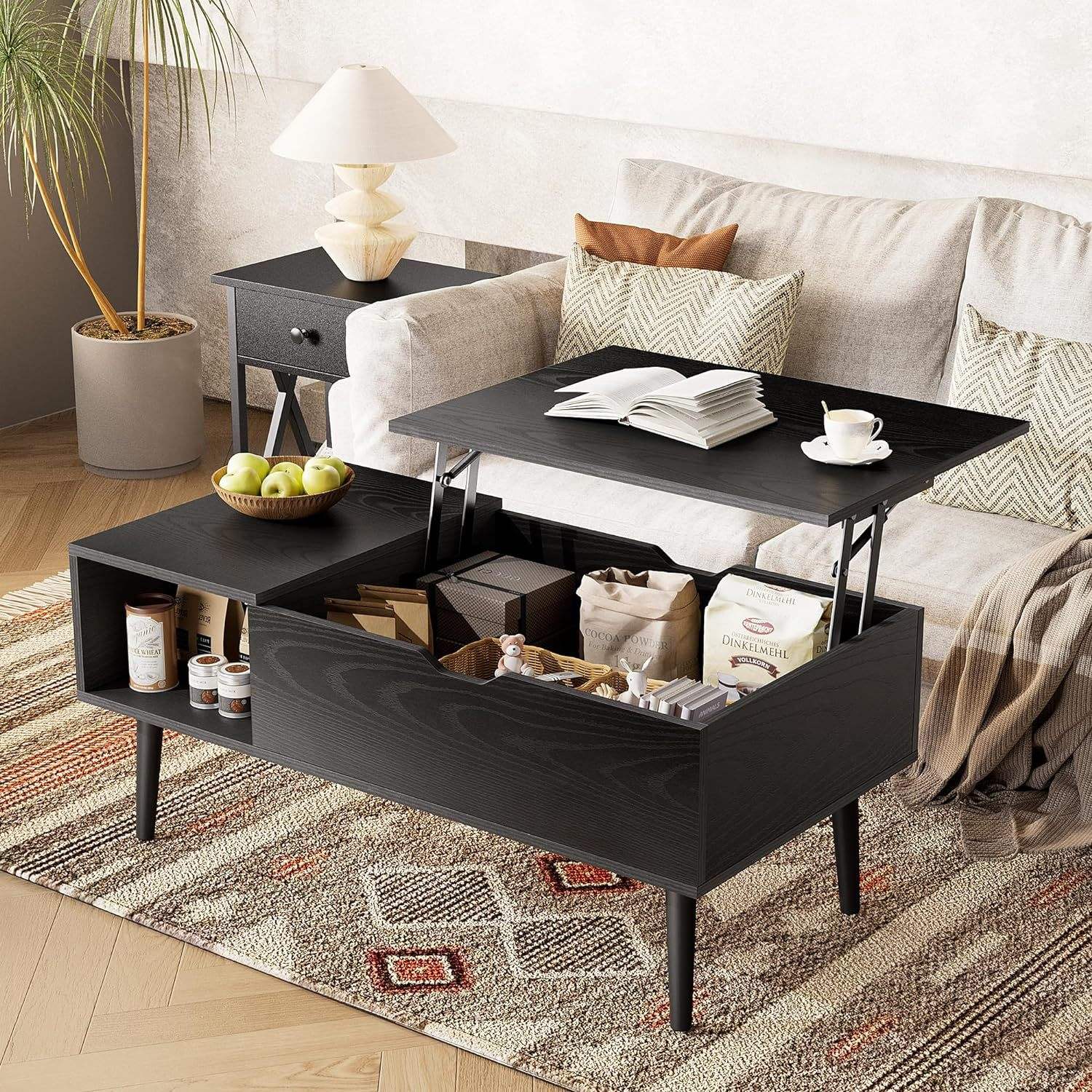 4-in-1 Lift Top Coffee Table with Hidden Storage – Convertible Dining & Work Table for Modern Living Room