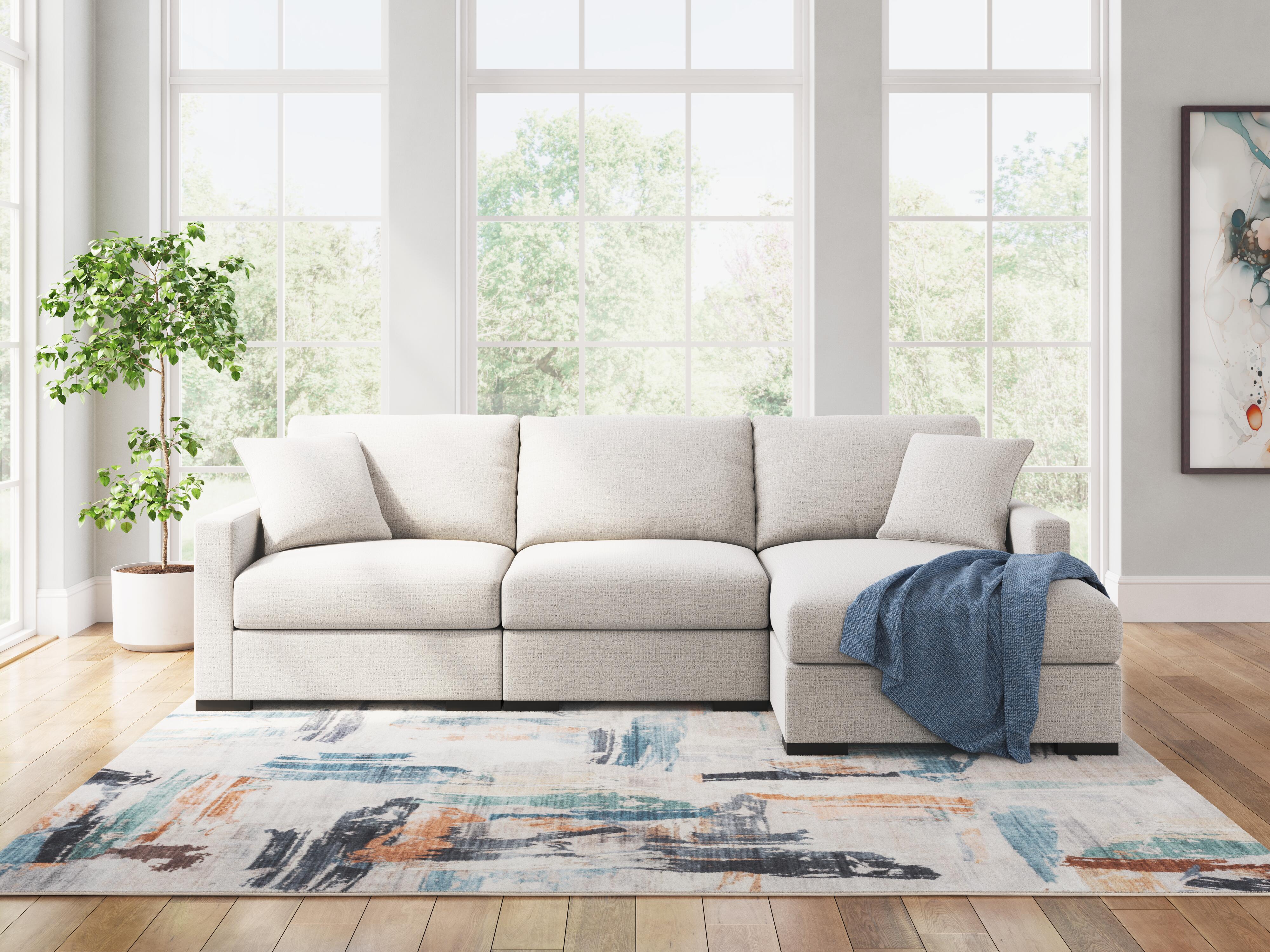 3-Seater Modular L-Shape Chaise Sofa, Stain Resistant Nuvella Performance Fabric, 3-Piece Living Room Sectional Sofa Set
