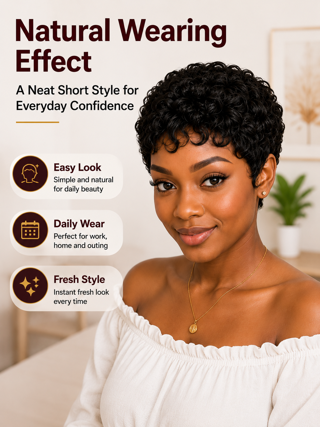 Short Curly Pixie Human Hair Wig – Natural Black Everyday Wig for Women