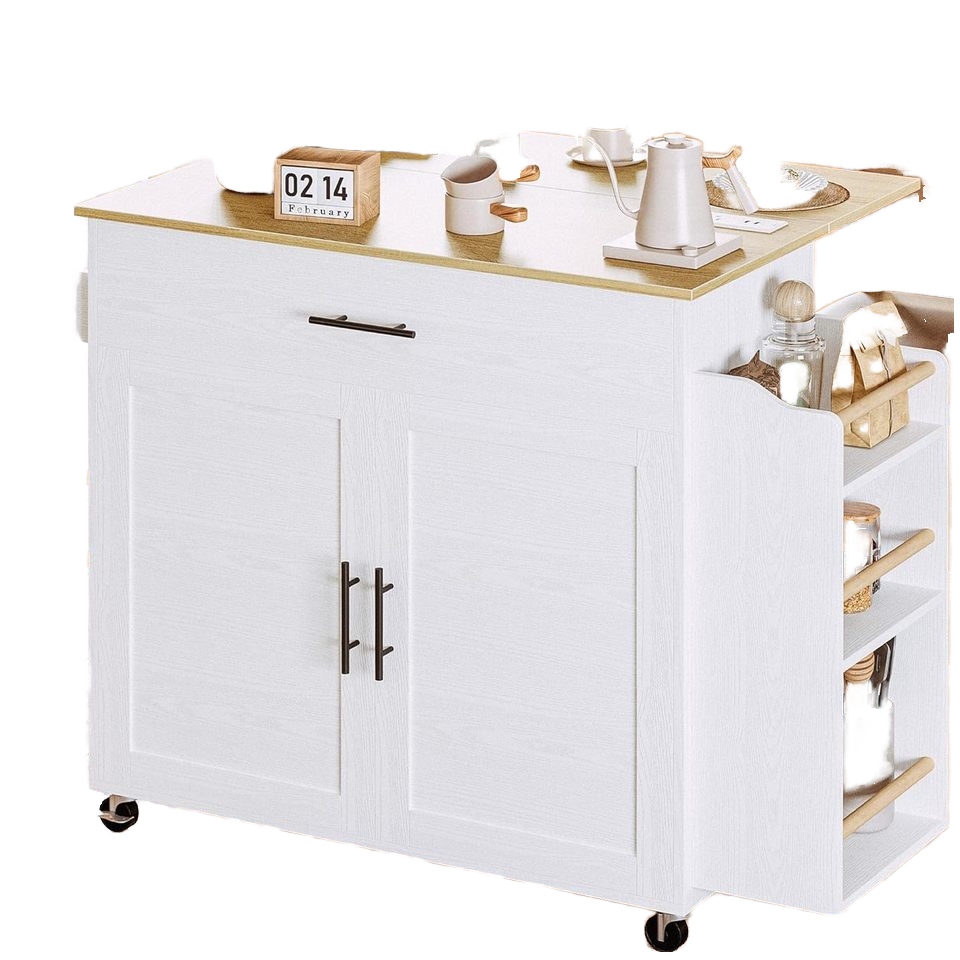 Modern Rolling Kitchen Island Cart with Storage Cabinet, Drop Leaf Table & Spice Rack – Multi-Function Kitchen Organizer
