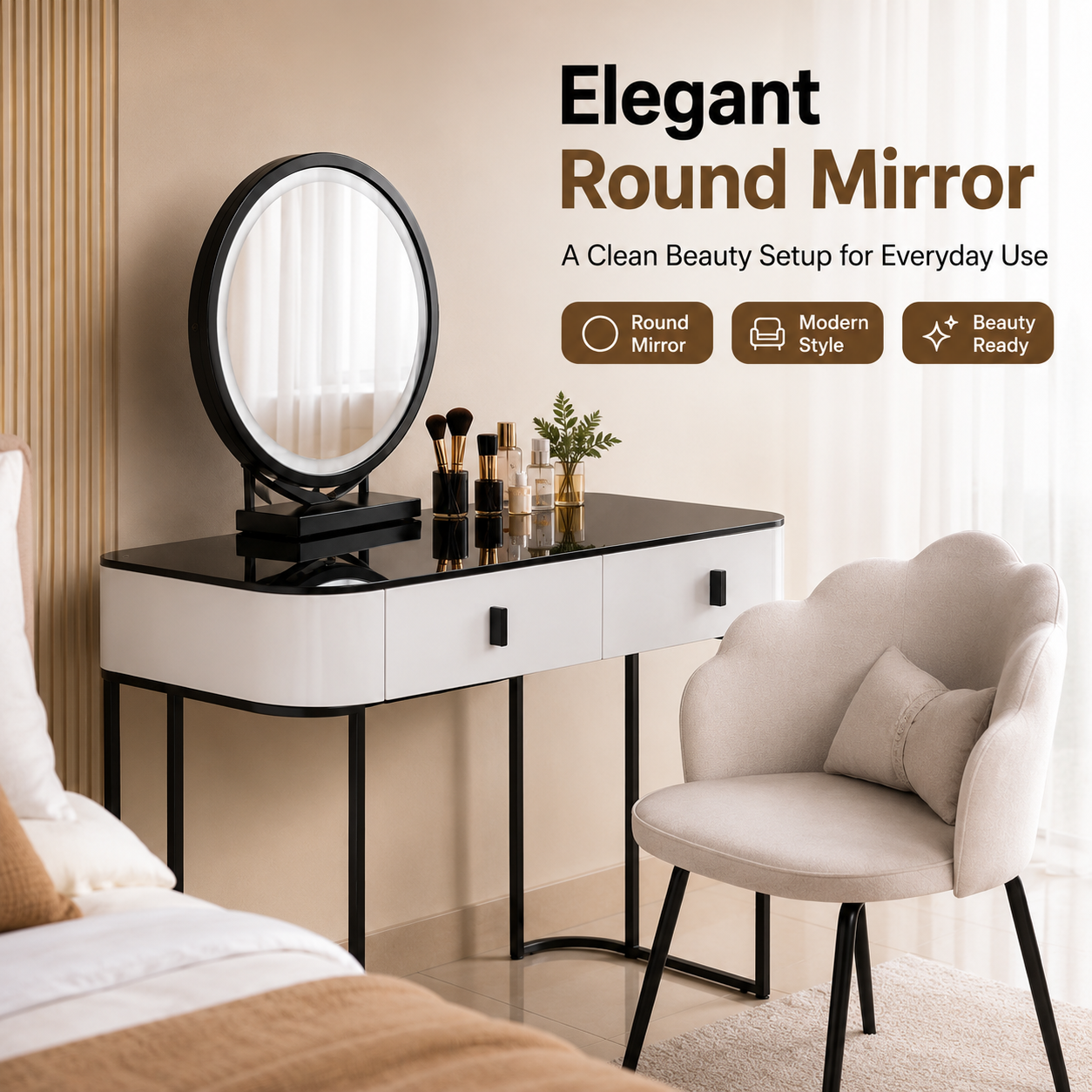 Modern Smart Vanity Table – Extendable Makeup Dresser with Lighted Mirror & Storage