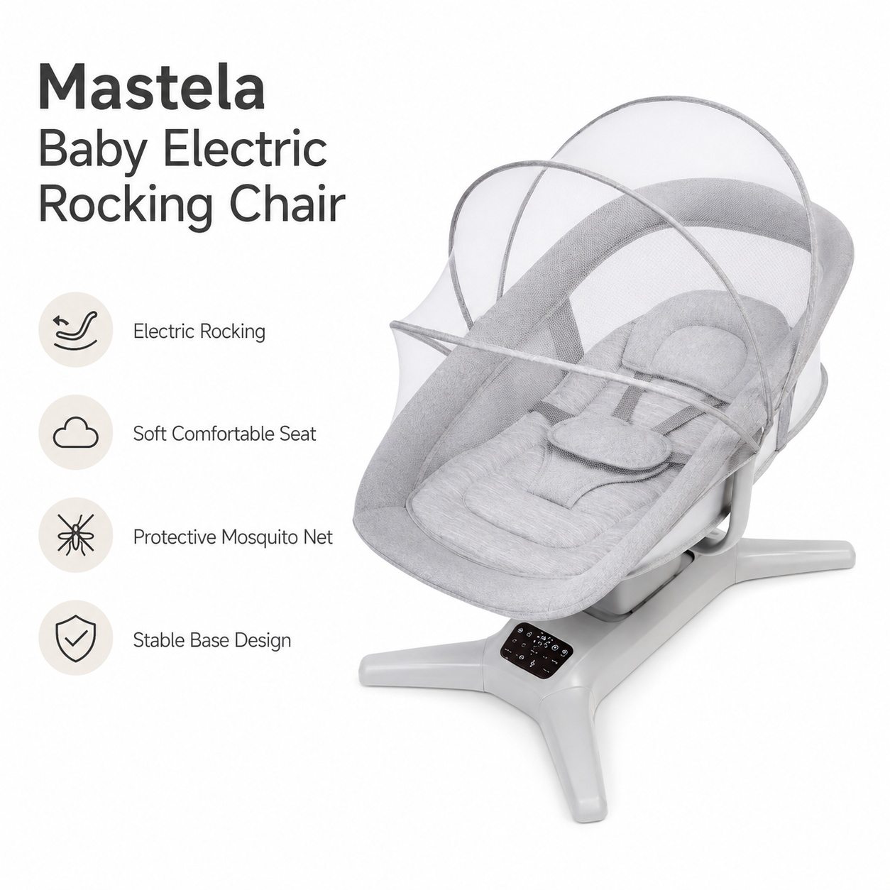 Baby Electric Rocking Chair with Mosquito Net – Comfortable Infant Swing Seat for Sleeping & Relaxing