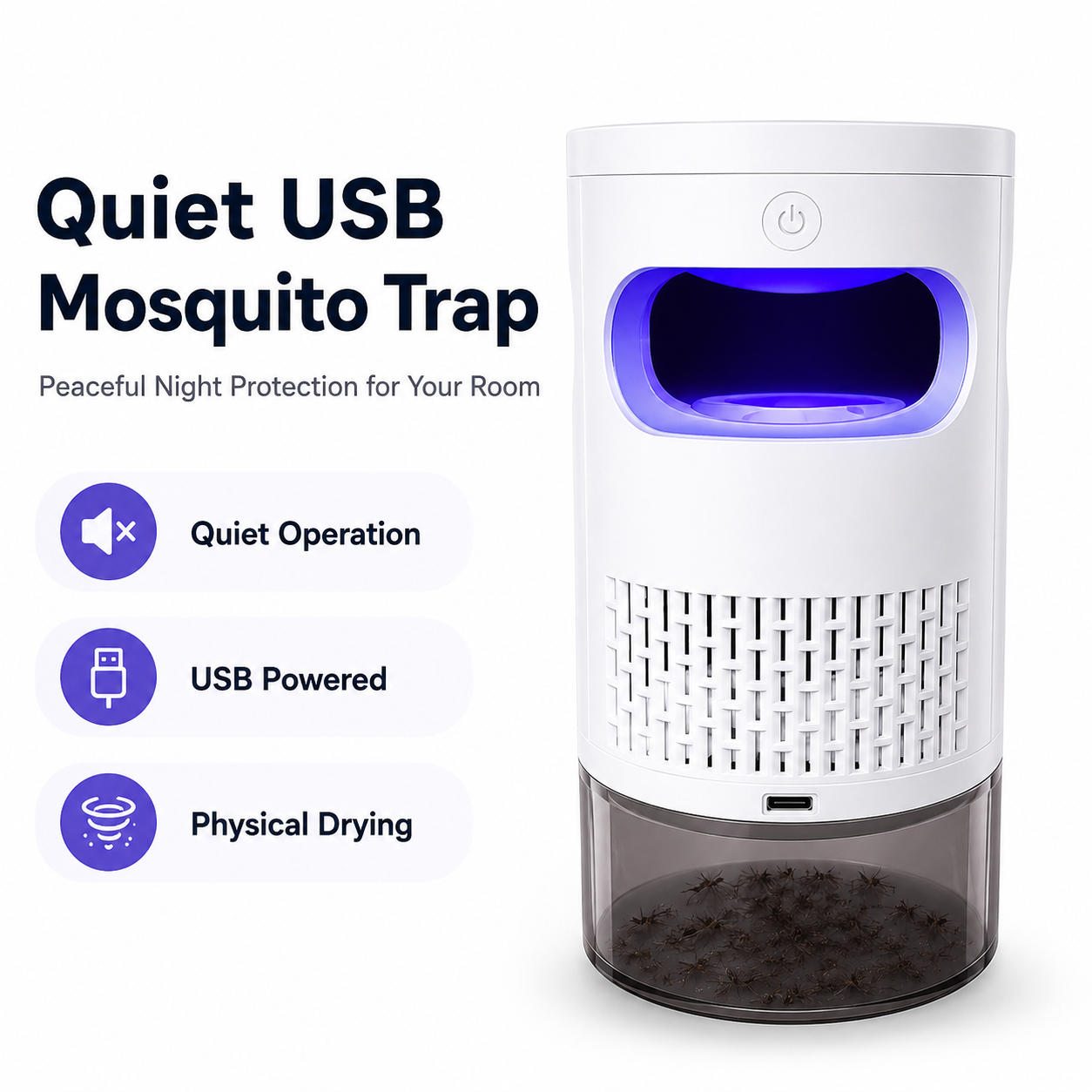 Quiet USB Mosquito Trap Lamp – Physical Drying Insect Catcher for Home, Bedroom & Office