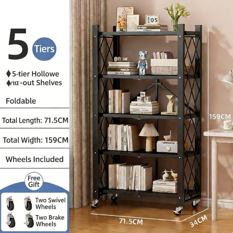 Factory Direct 5-Tier Foldable Metal Rack for Home & Shop Storage
