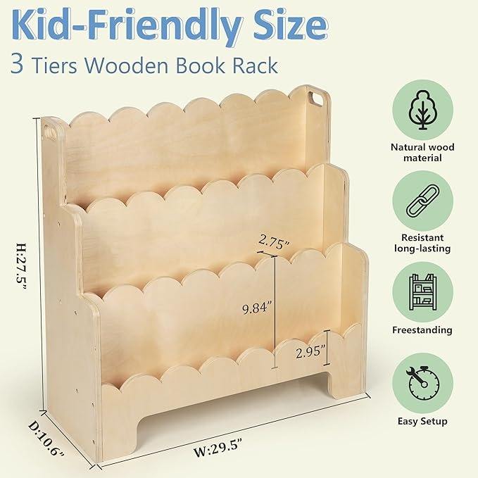 Kids Wooden Storage Cabinet – 3-Tier Toy Organizer & Bookshelf for Bedroom, Nursery & Playroom