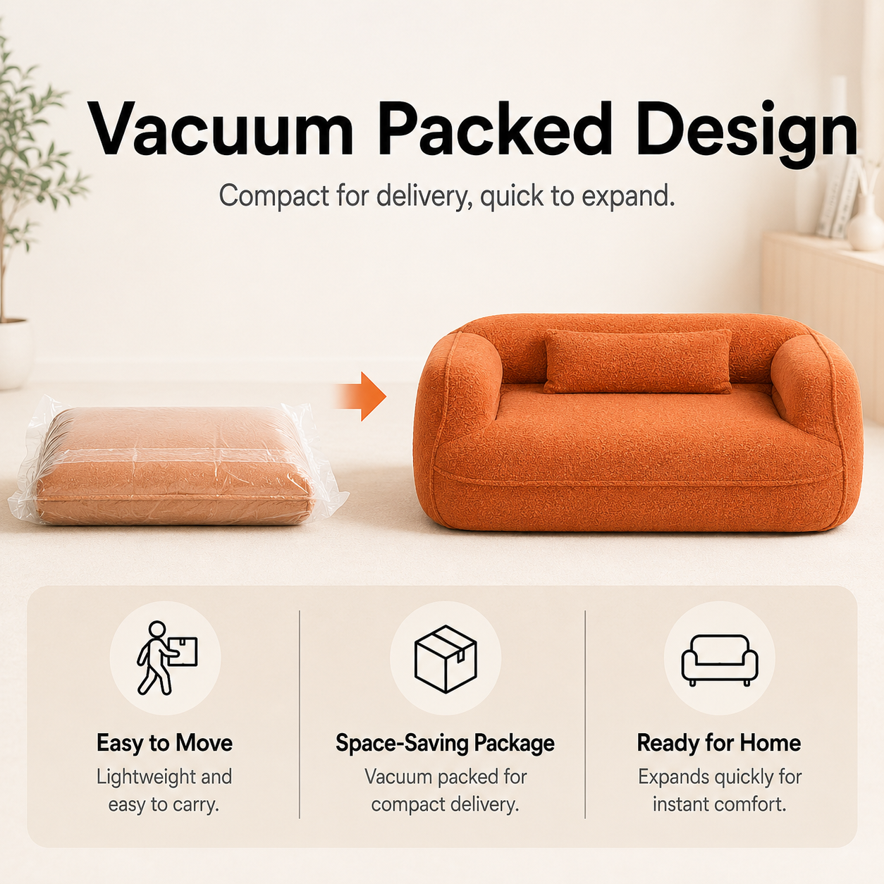 Vacuum Packed Compressed Sofa – Soft Teddy Fabric Sponge Couch for Cozy Home Comfort