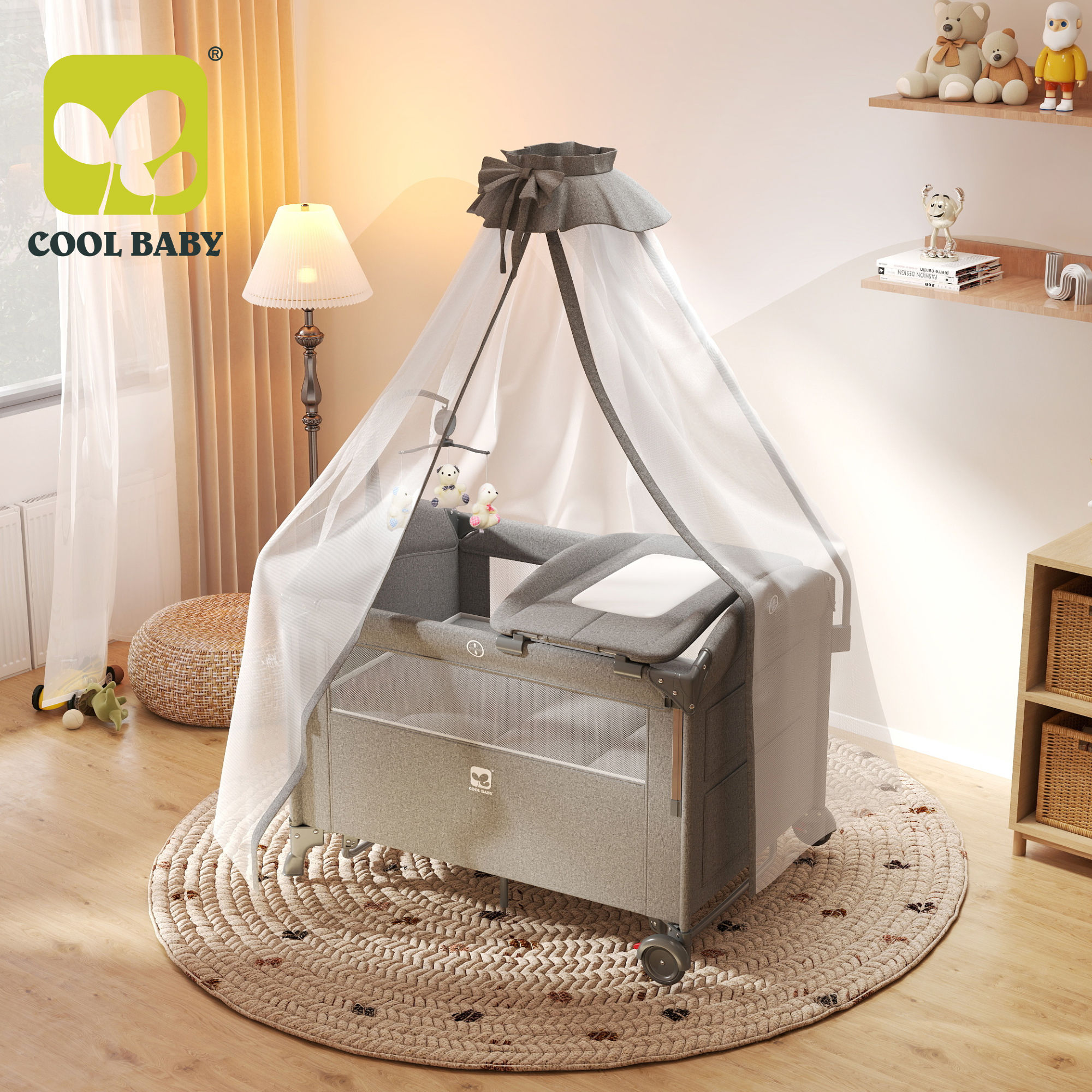 Baby Playpen & Sleeping Cot – Double Layer Foldable Play Yard with Safety Mesh Sides