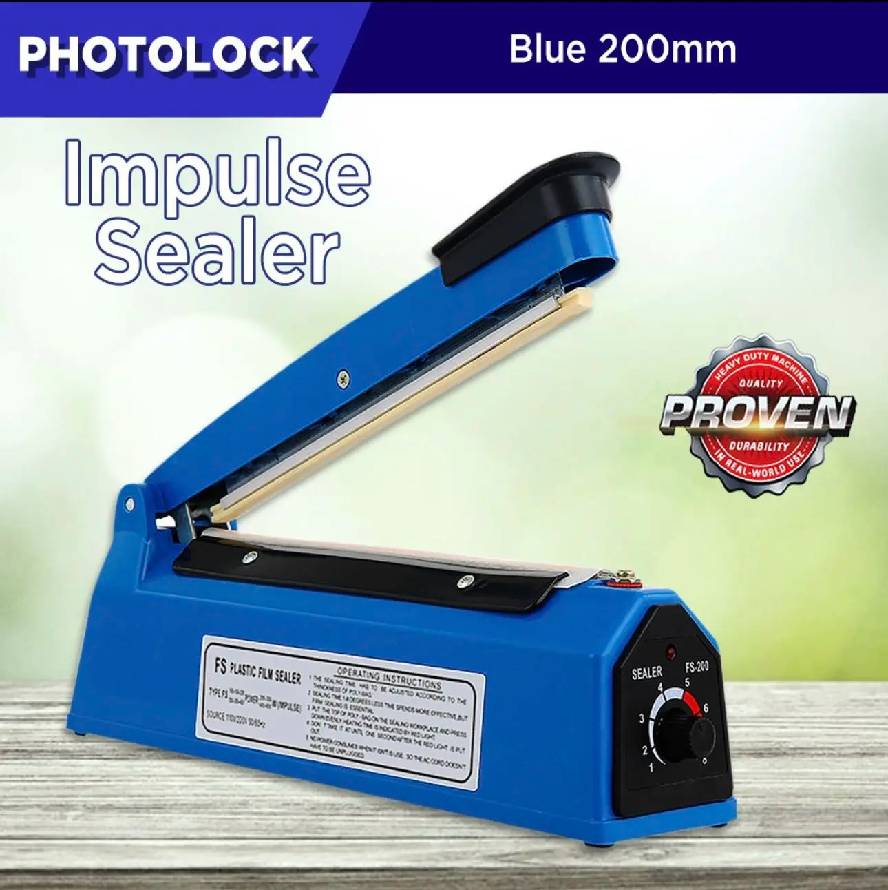 200mm 300MM Plastic Impulse Sealer Machine Impulse Heat Sealer Plastic Bag Film Sealing Machine (Blue) ZONETECH