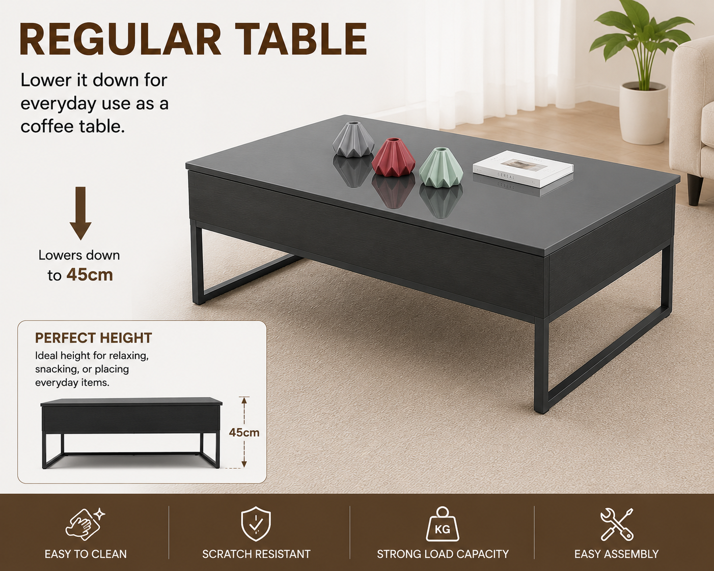 Modern Lift Top Coffee Table with Storage – Adjustable Height Living Room Table for Home, Office & Family Use