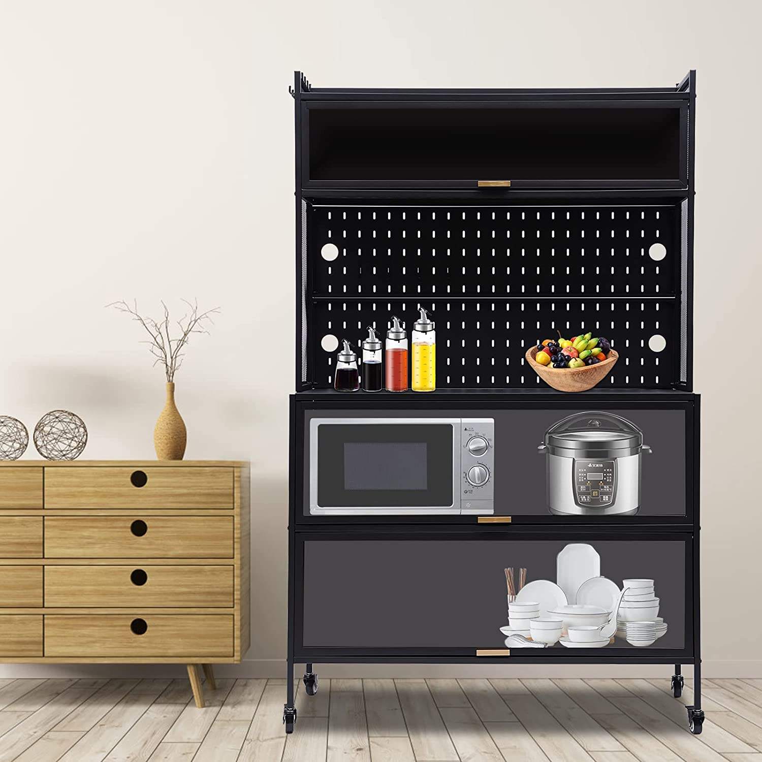 Multifunctional Storage Cabinet on Wheels – Secure Metal Organizer for Home, Kitchen & Garage