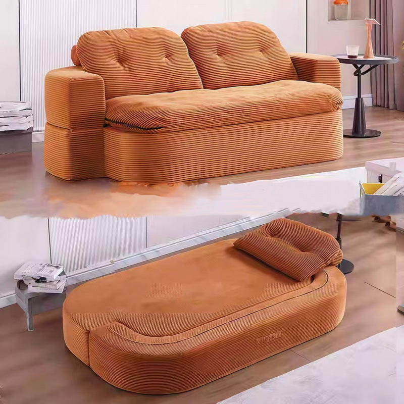 3 in 1 Compressed Corduroy Sofa Bed – Soft Arc-Shaped Couch for Living Room & Small Apartment