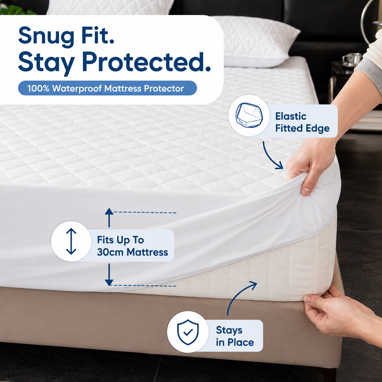 100% Waterproof Cotton Quilted Mattress Protector – Machine Washable Fitted Bed Cover for Sweat, Spills & Stains