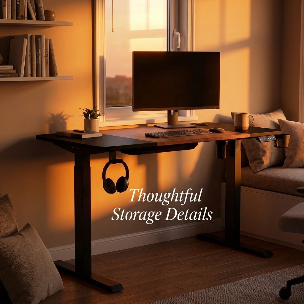 Electric Height Adjustable Standing Desk – Modern Home Office Computer Table with Wood Grain Desktop