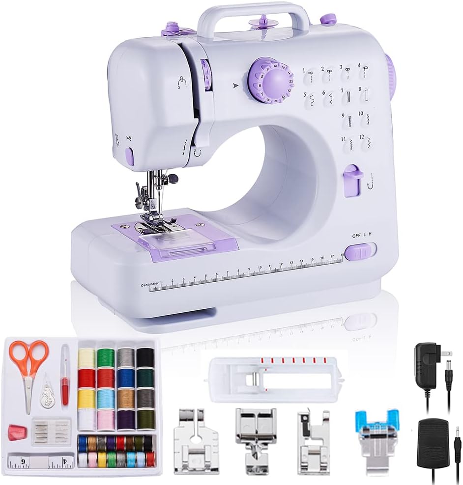 rxmeili Sewing Machine Portable mini Electric Sewing Machine for beginners 12 Built-in Stitches 2 Speed with Foot Pedal，Light, Storage Drawer.