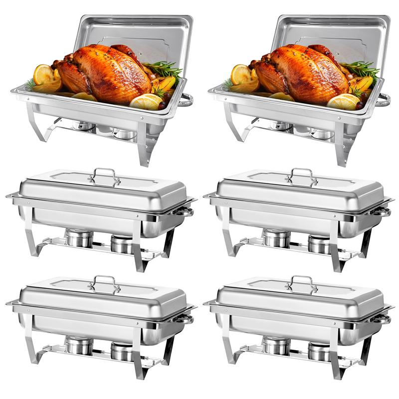 🔥Limited-time offer countdown⏰6 Pack 8QT Full Size Chafing Dish Buffet Set, Stainless Steel Food Warmer Kit with Lids, Food Pans, Water Pan and Fuel Holders for Restaurant Catering Parties Weddings