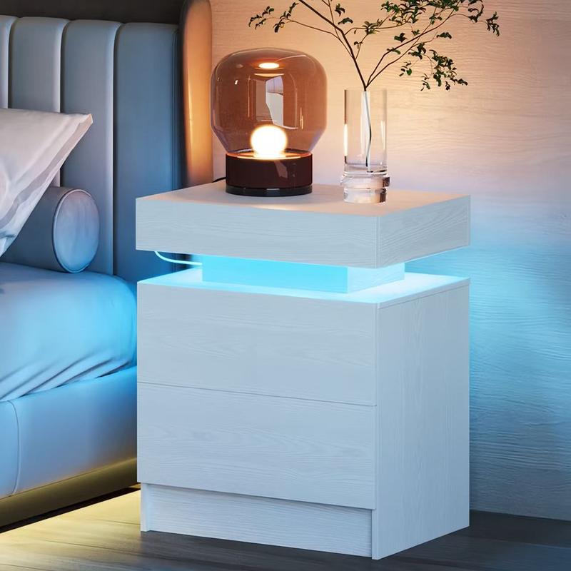 🎉New Year Mega Sale💥🌟Buy 1 Get 1 Free🌟LIKIMIO Night Stand with Charging Station, Modern Nightstand with LED Light and 2 Drawers, Bedside Tables/End Table for Bedroom